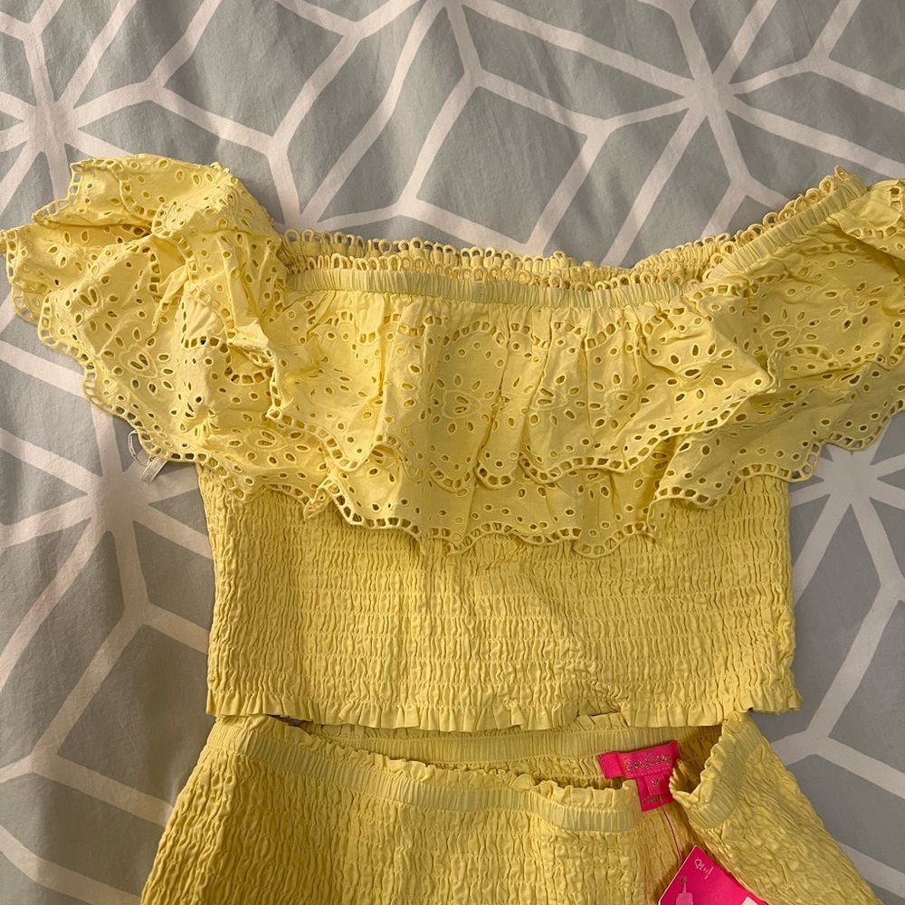Lilly Pulitzer Yellow Off-Shoulder two piece Brexley eyelet set